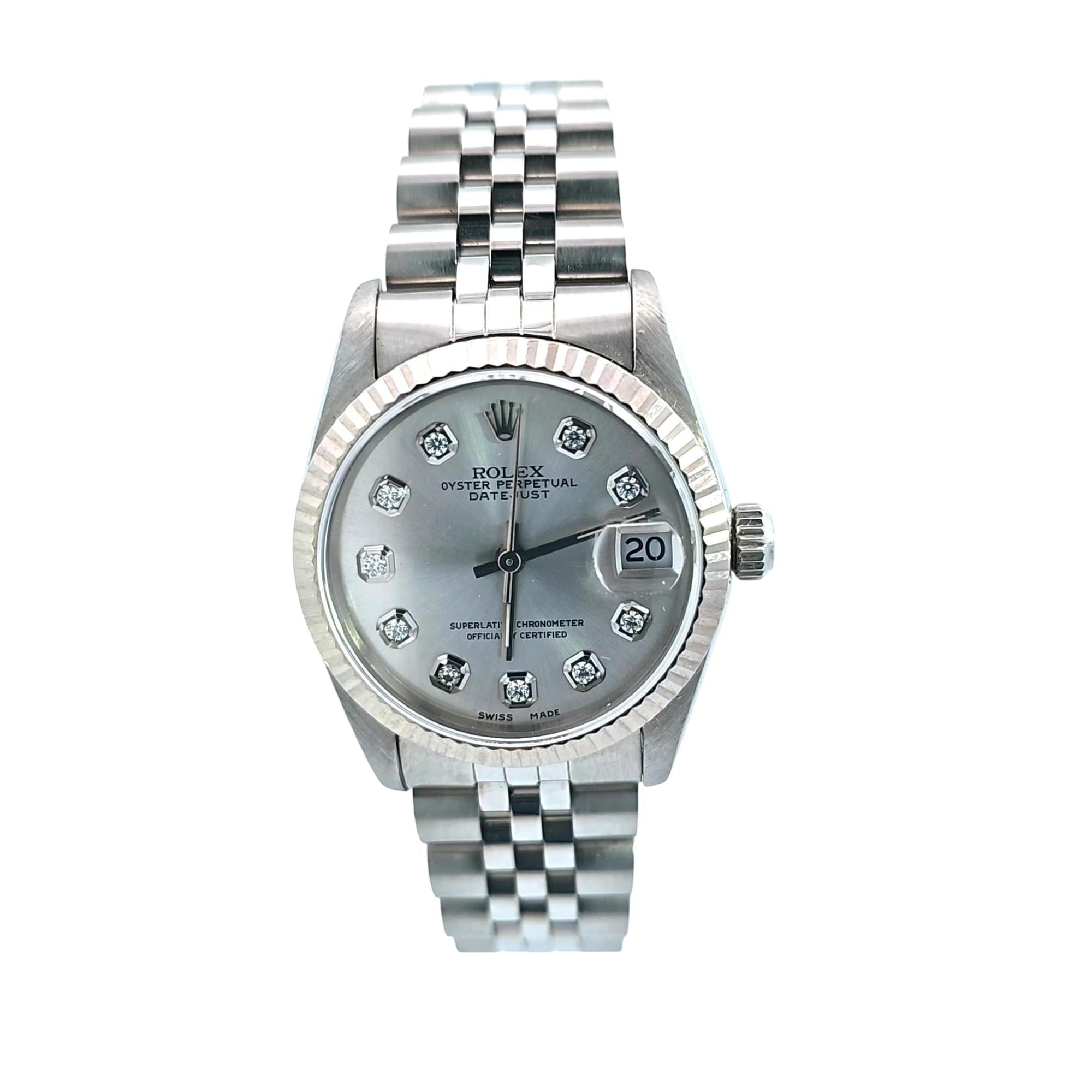 Rolex Oyster Perpetual Datejust 31mm SS 1990 Silver & Diamond Dial, 68274