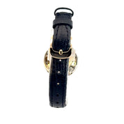 Lucien Piccard Black Crocodile-Embossed Genuine Leather Watch Strap with Gold Buckle C6062 27mm