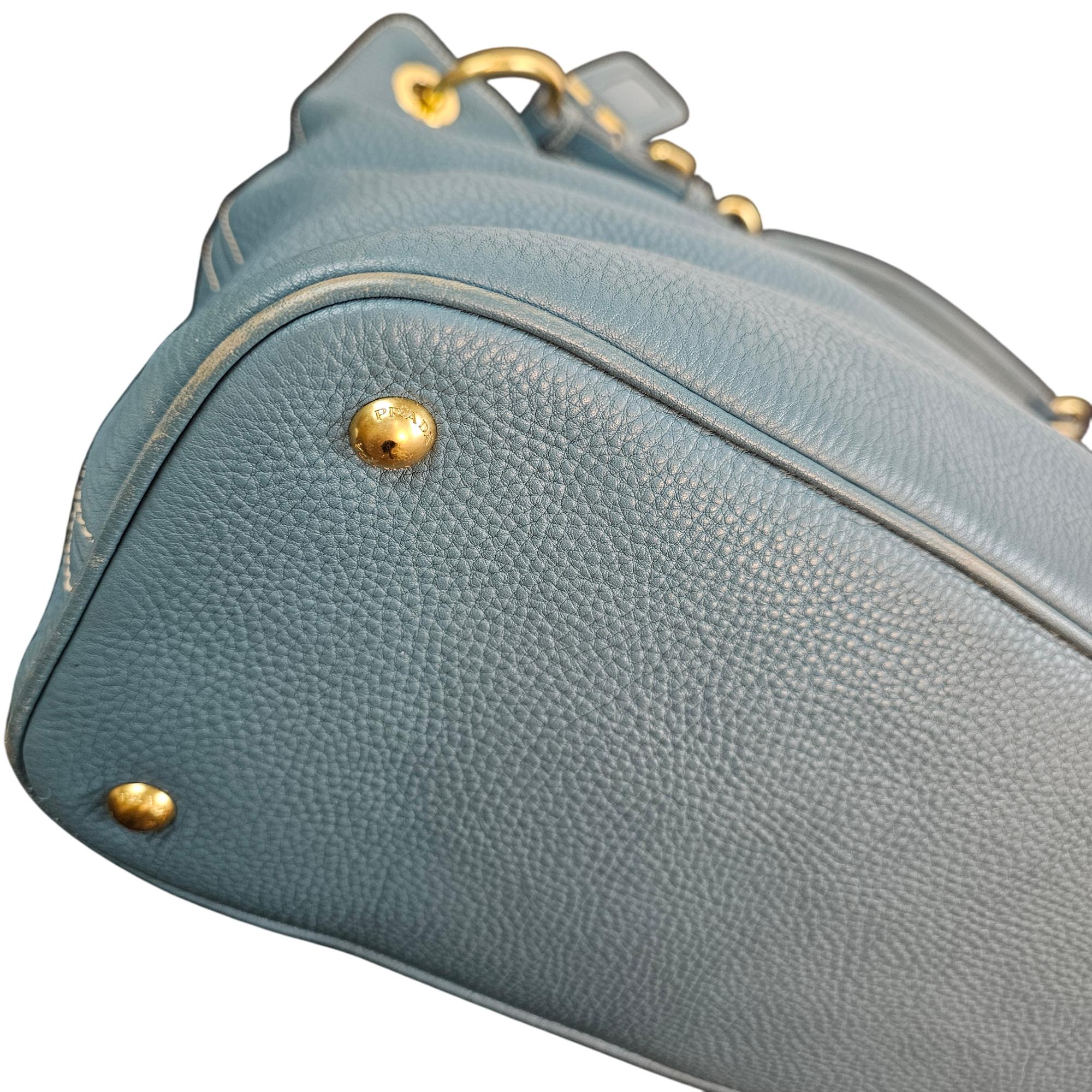 Prada Vitello Daino Hobo Bag Blue Leather Gold Hardware