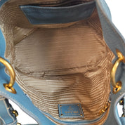 Prada Vitello Daino Hobo Bag Blue Leather Gold Hardware