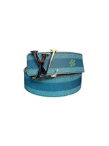 Louis Vuitton LV Initiales Damier Stripes 40mm Blue Reversible Belt