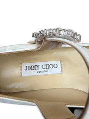 Jimmy Choo Cheri Flat Milk Leather Mary Jane Shoes with Crystal Buckle Size 39