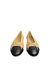 Chanel Beige and Black Lambskin Cap Toe CC Ballerina Flats