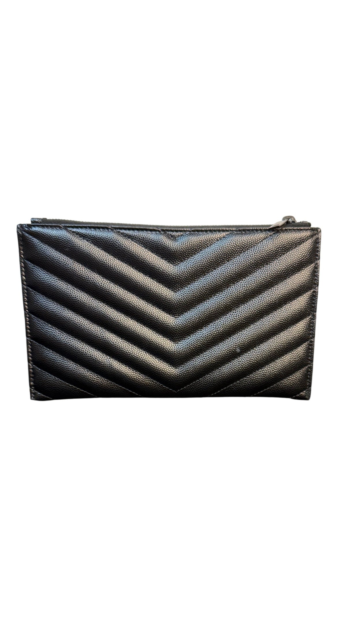 Saint Laurent Black Chevron Grain de Poudre Leather Zip Bill Pouch