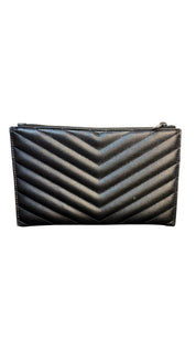 Saint Laurent Black Chevron Grain de Poudre Leather Zip Bill Pouch