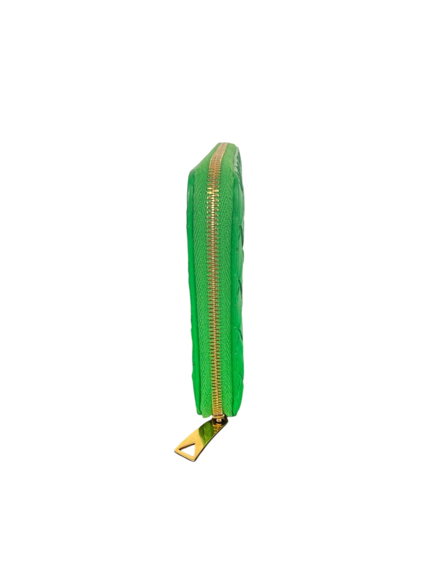 Bottega Veneta Parakeet Green Intrecciato Woven Nappa Leather Zip-Around Wallet