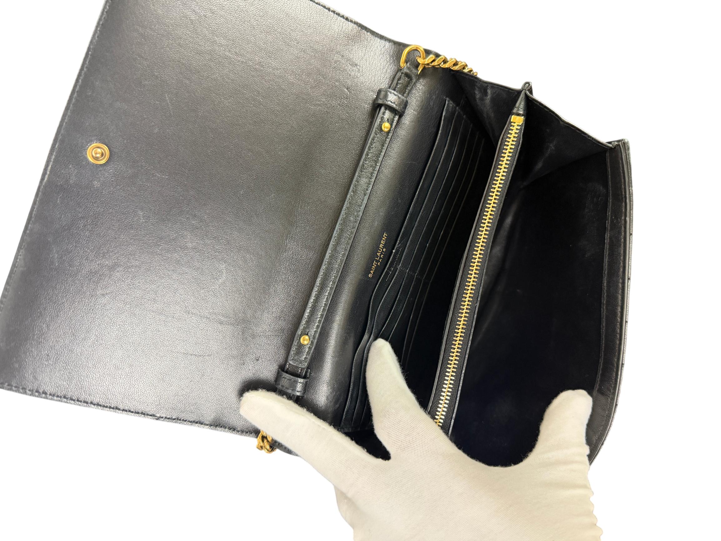 Yves Saint Laurent Cassandre Black Quilted Leather Wallet On Chain