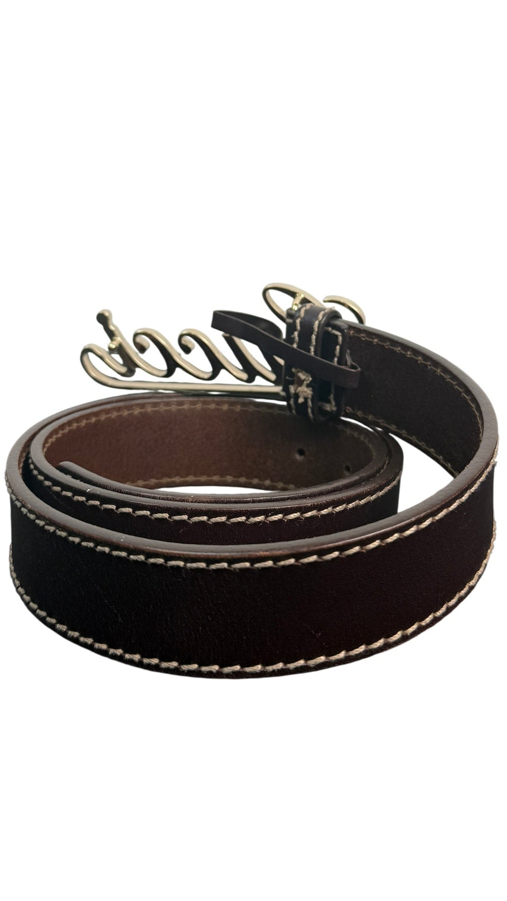 Gucci Leather Belt with Gold Script Logo Buckle