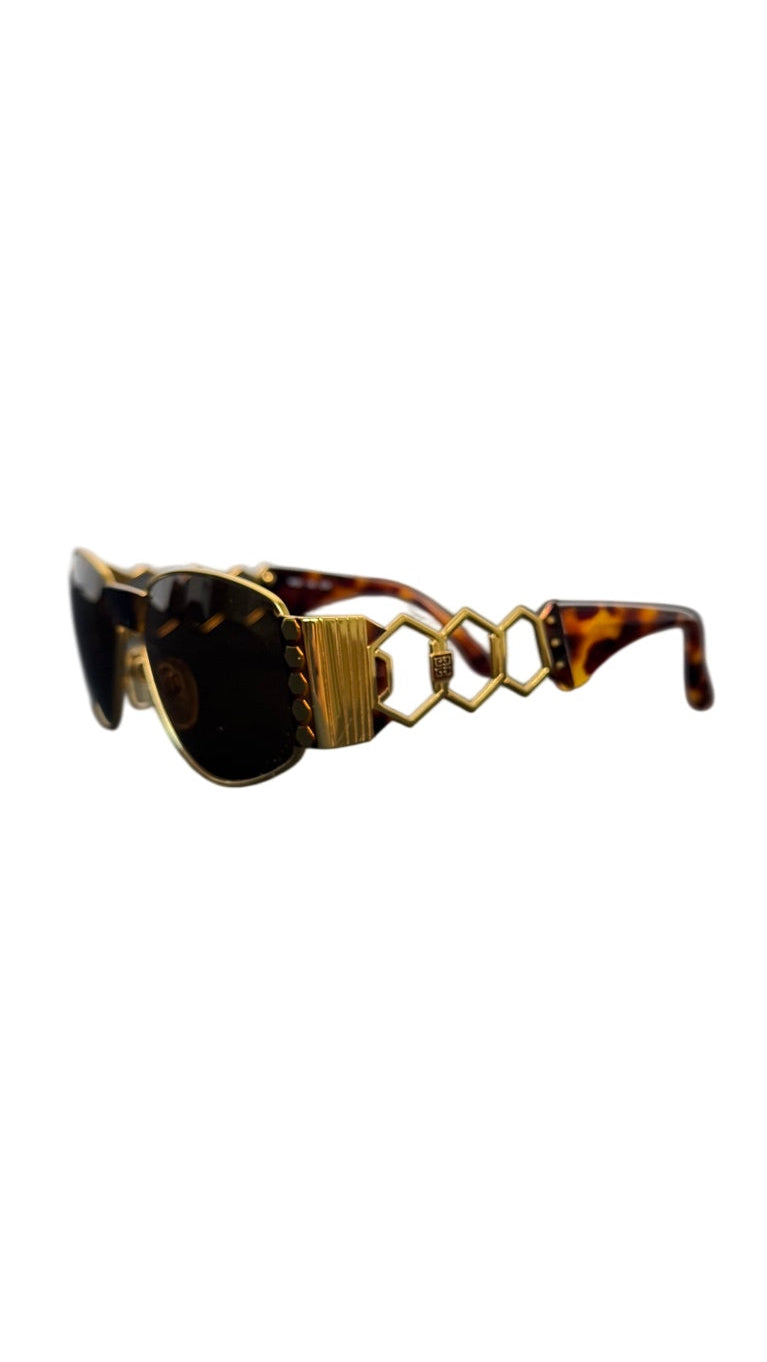 Givenchy Solaire Tortoiseshell & Gold Hexagonal Sunglasses