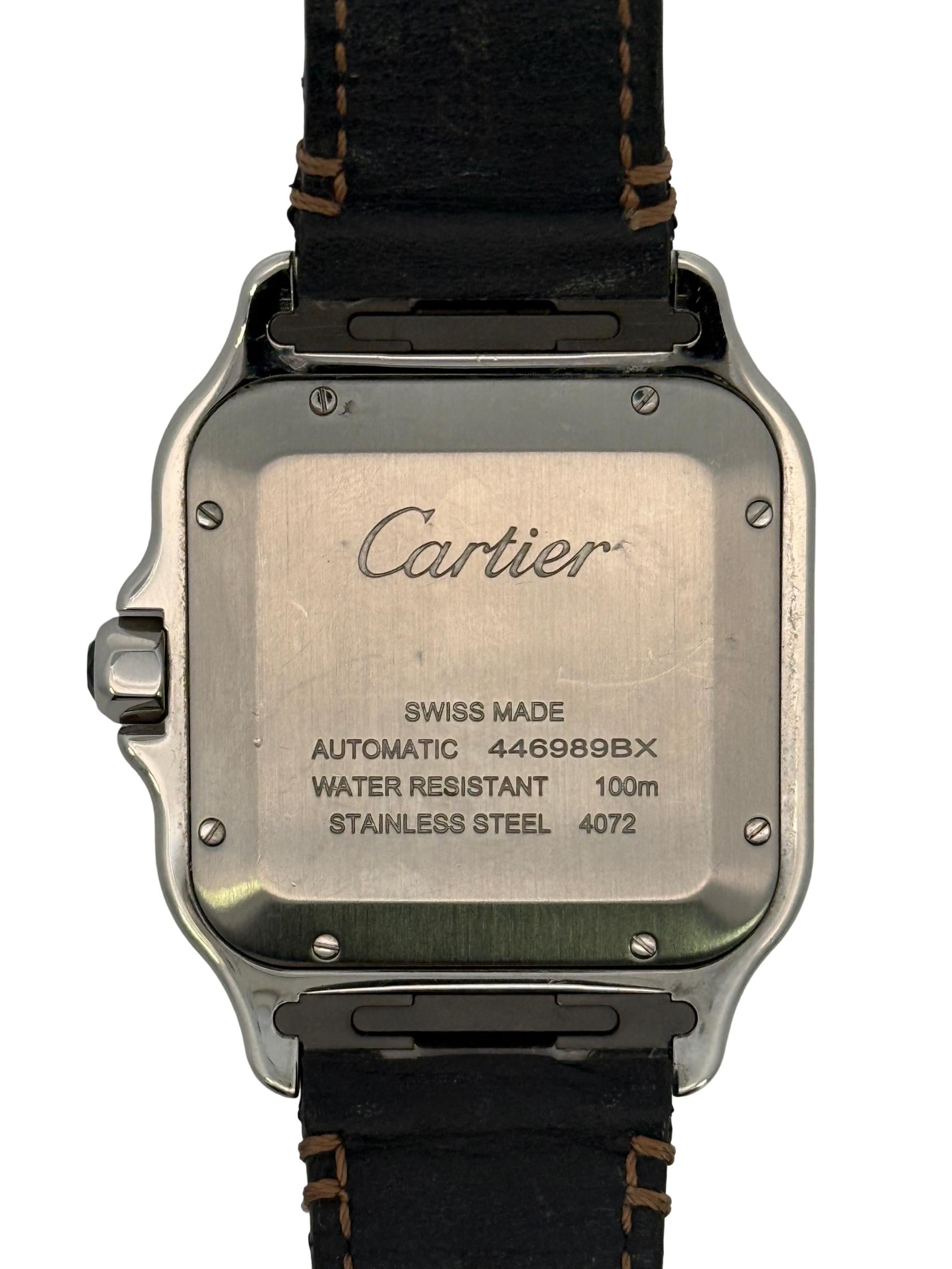 Cartier Santos Automatic Stainless Steel Watch with Custom Brown Epsom Leather Quickswitch Strap, Model 4072 35mm