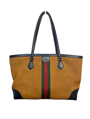 Gucci Ophidia Medium Straw and Leather Tote Bag