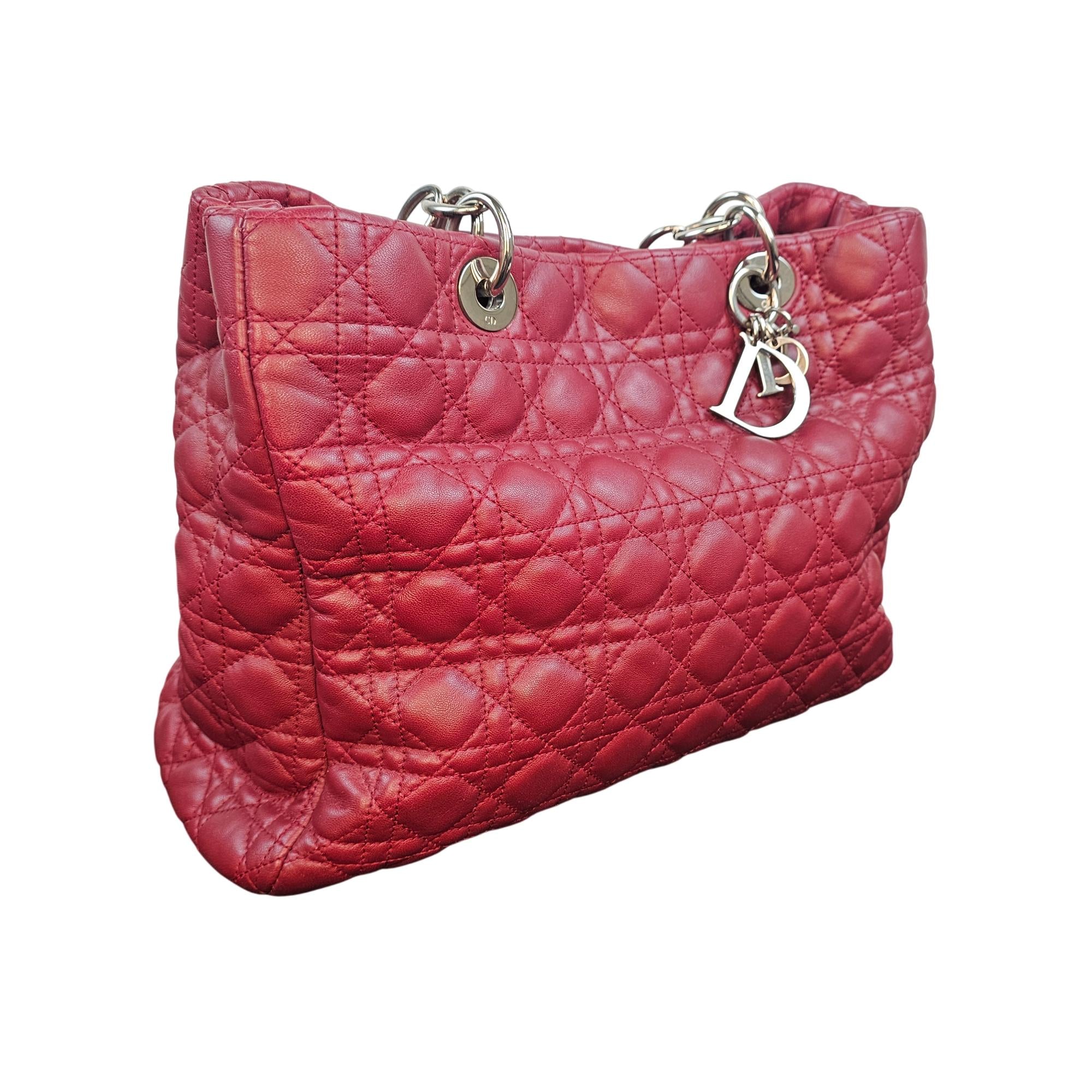 Christian Dior Lady Dior Large Cannage Quilted Lambskin Leather Tote Bag