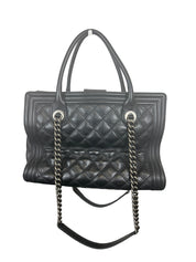 Chanel Boy Tote Bag Black Quilted Calfskin with Chain Straps
