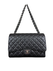 Chanel Classic Double Flap Jumbo Black Quilted Caviar Silver Hardware