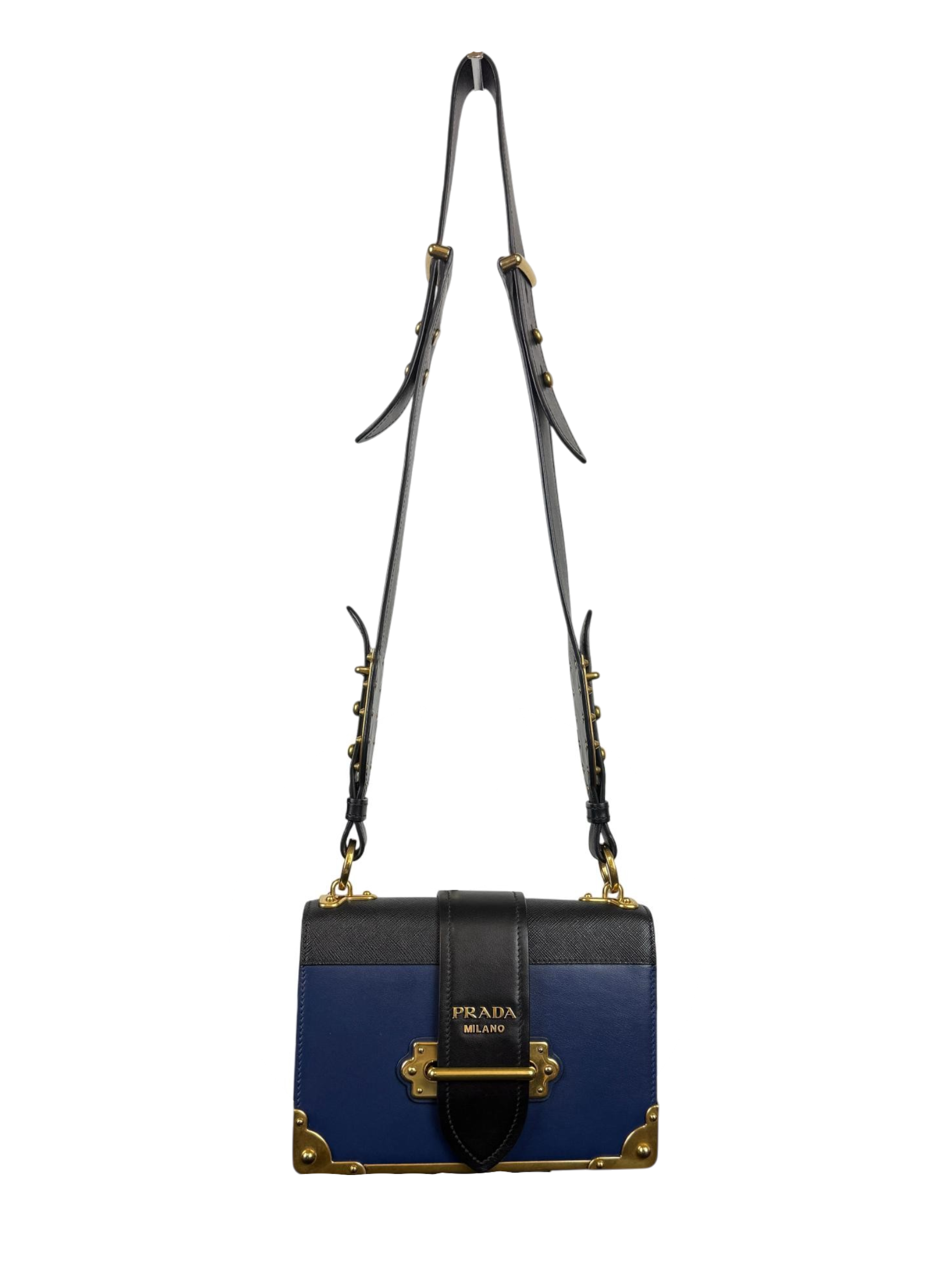 Prada Cahier Blue and Black Saffiano Leather Crossbody Bag