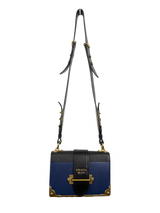 Prada Cahier Blue and Black Saffiano Leather Crossbody Bag