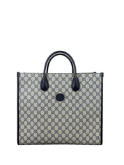 Gucci GG Supreme Canvas Medium Tote Bag Navy Blue Leather