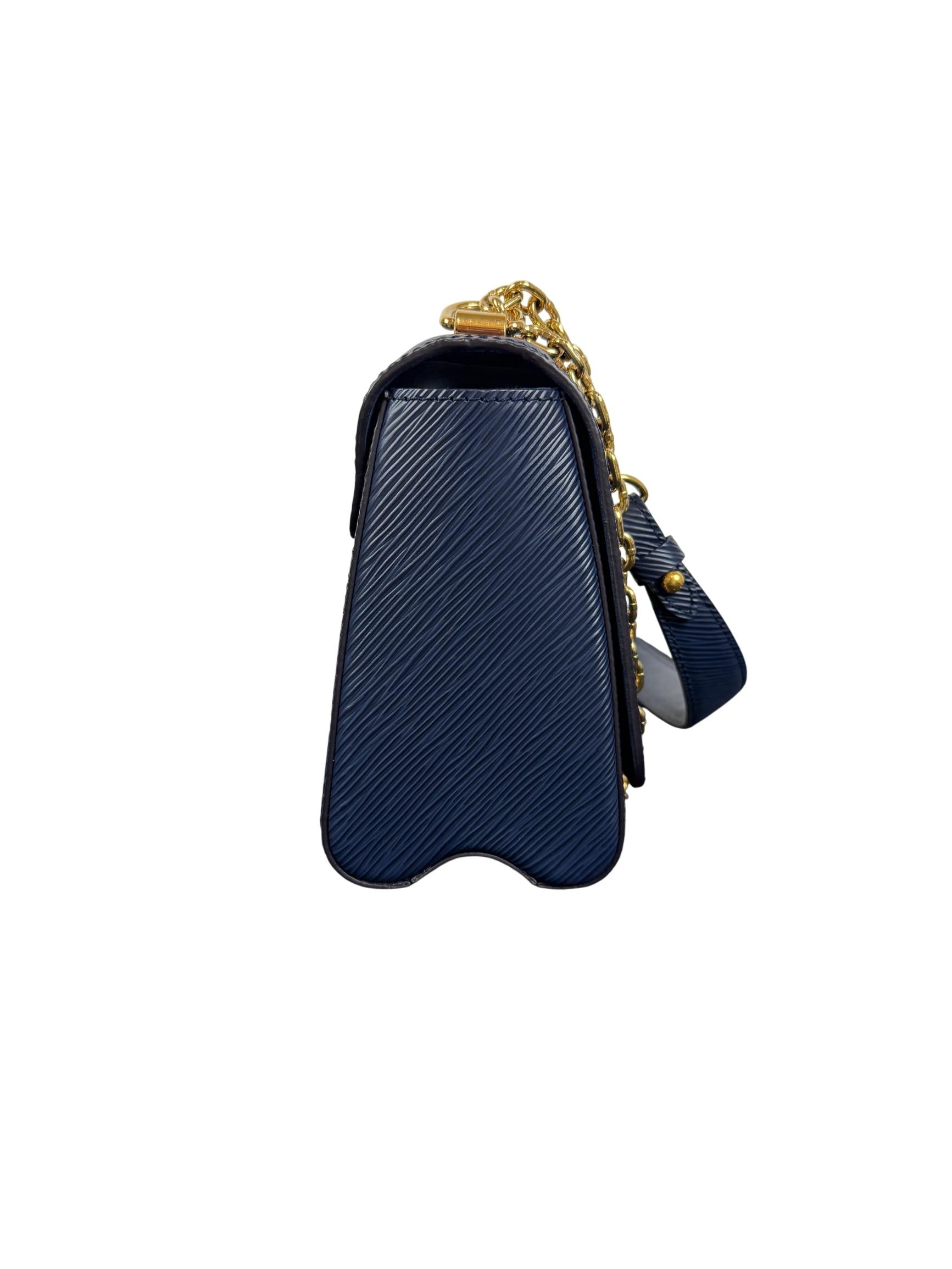 Louis Vuitton Twist MM Epi Leather Shoulder Bag Indigo with Gold Chain