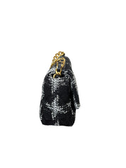 Chanel 19 Black and White Tweed Flap Bag with Mixed Metal Chain
