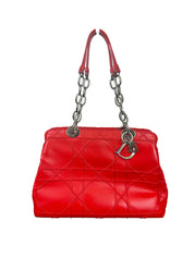 Dior Granville Red Cannage Quilted Leather Bag with Silver Chain Handle