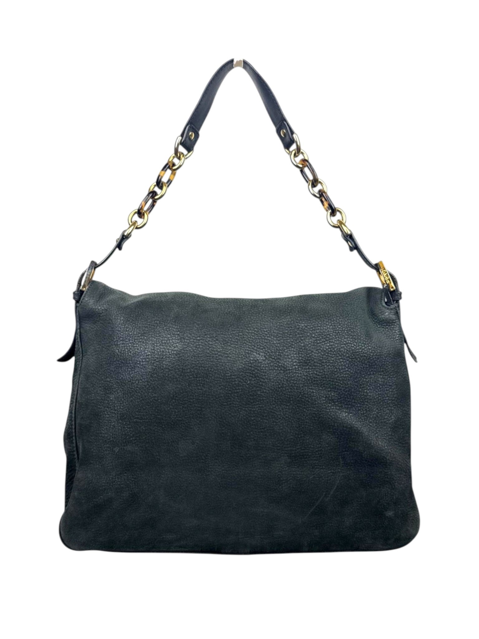 Fendi Black Leather Mamma Baguette Shoulder Bag with Gold Hardware