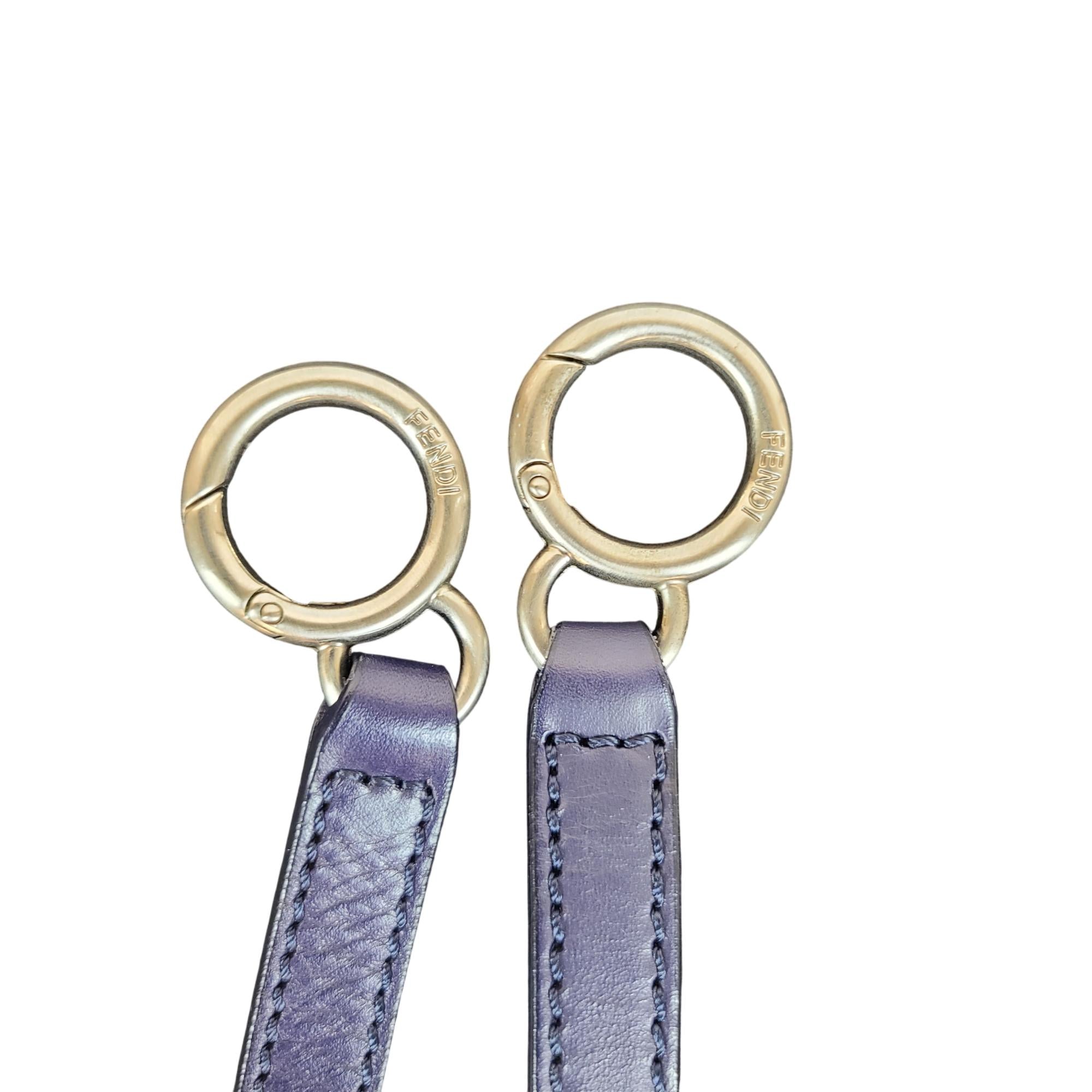 Fendi Blue Leather Adjustable Purse Strap with Silver-Tone Hardware