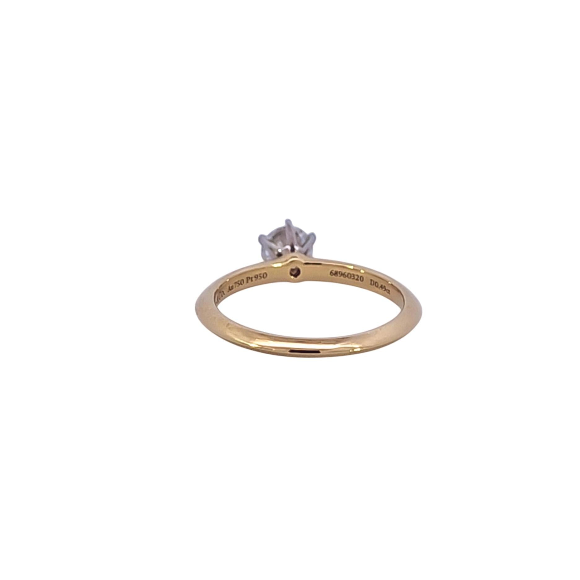 Tiffany & Co. Yellow Gold & Platinum Diamond Solitaire Ring .49ctw 18k