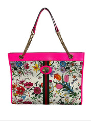 Gucci Canvas Flora Large Rajah Chain Tote