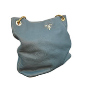 Prada Vitello Daino Hobo Bag Blue Leather Gold Hardware