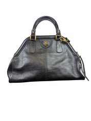 Gucci Re Belle Medium Top Handle Bag Black Leather with Gold Tiger Head Hardware