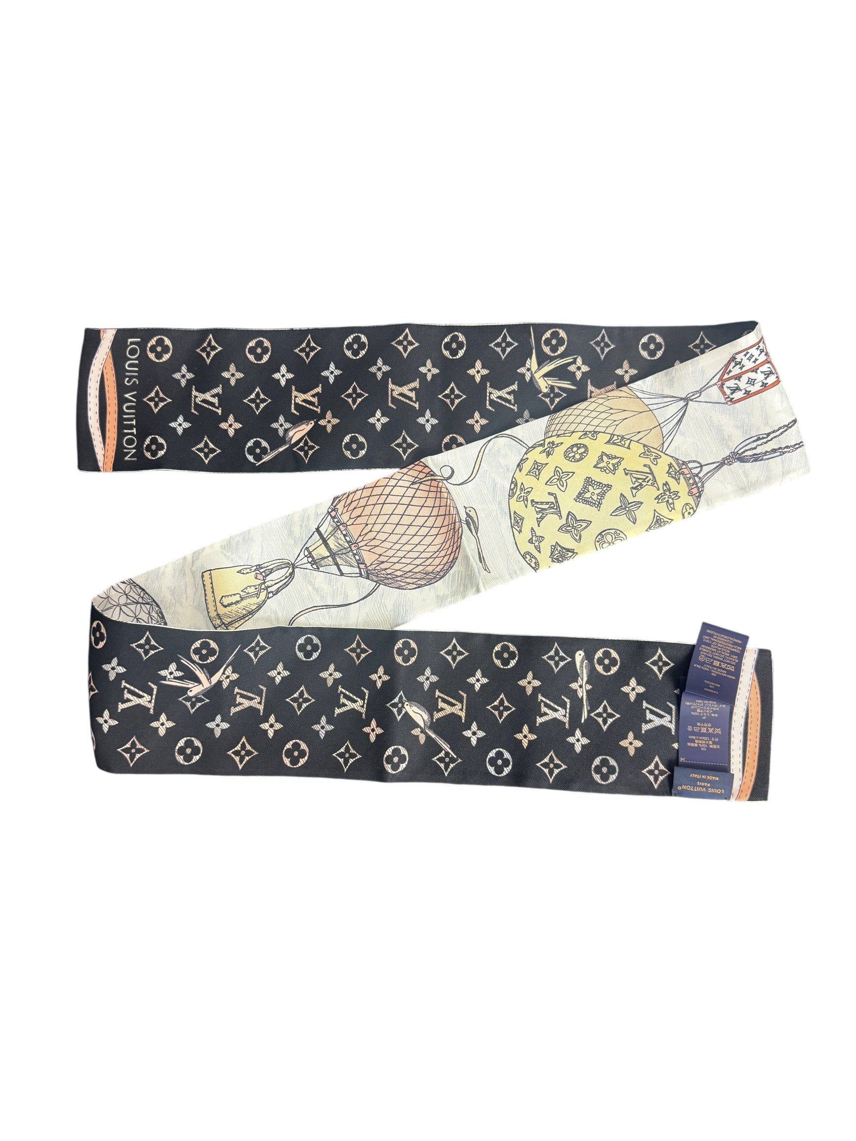 Louis Vuitton Up and Away Silk Bandeau Scarf M78548 Black/White