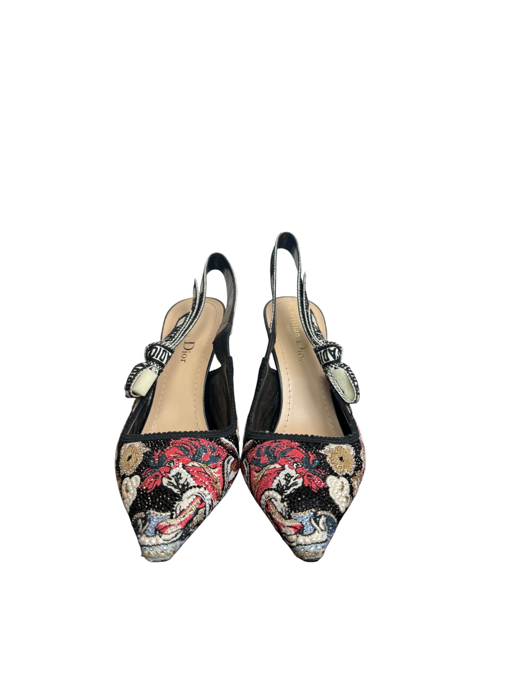Christian Dior J'Adior Embroidered Floral Slingback Pumps