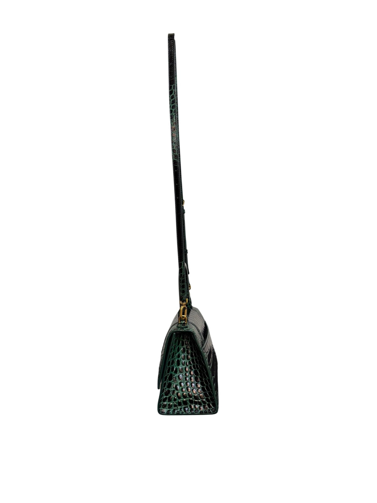 Balenciaga Crocodile Embossed Green Leather Handbag
