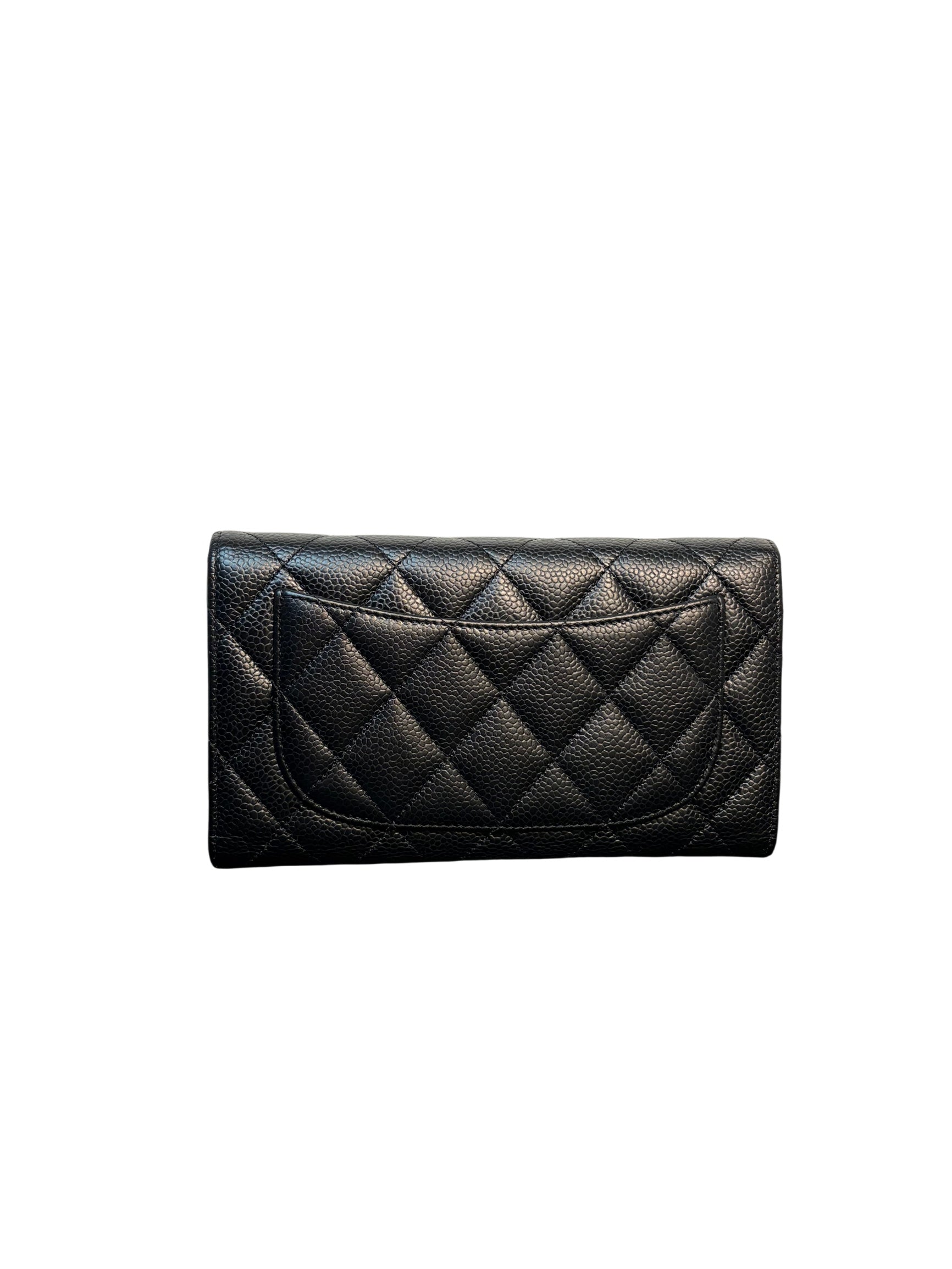 Chanel Black Quilted Caviar Leather Classic Flap Wallet