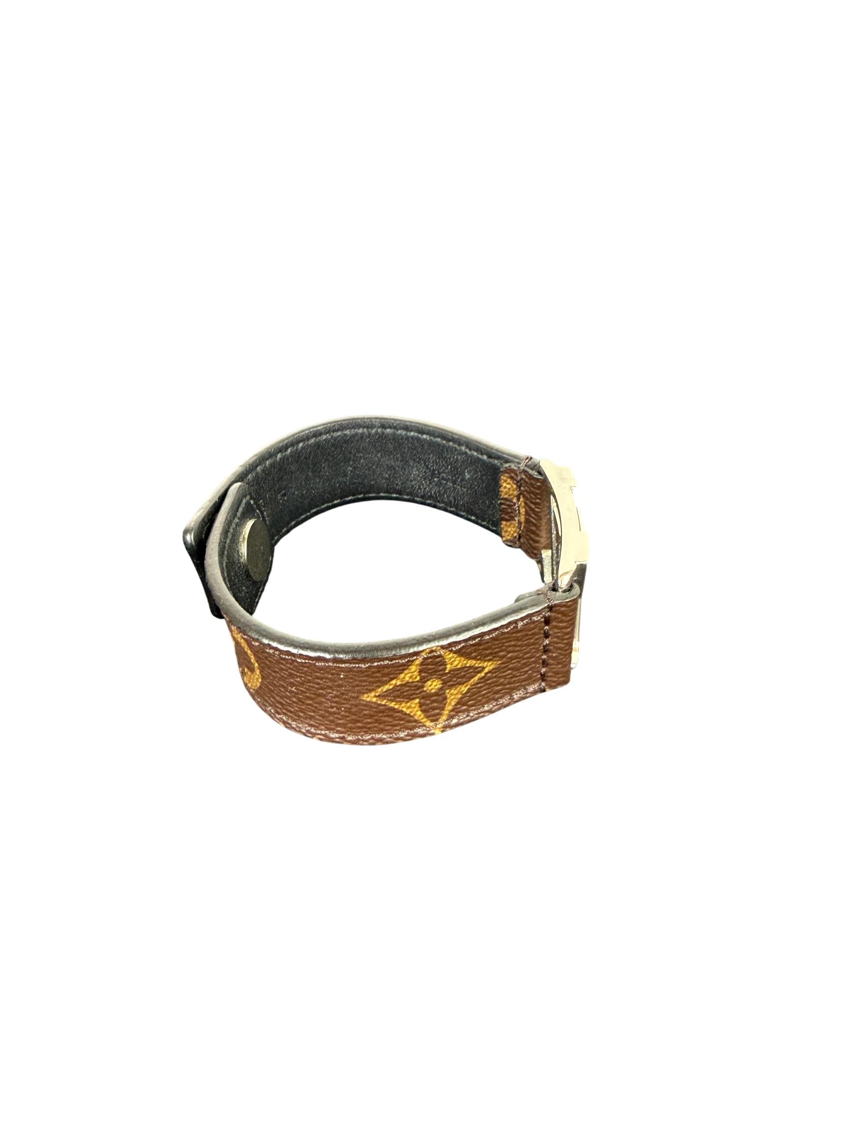 Louis Vuitton Slim Monogram Brown Bracelet with Metal LV Buckle
