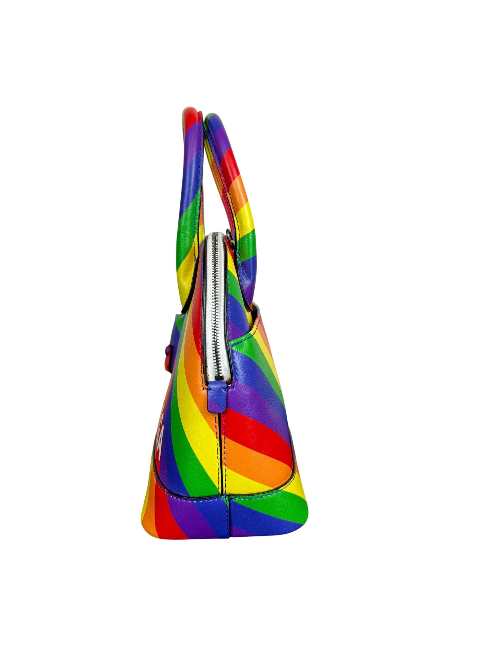 Balenciaga Multicolor Diagonal Rainbow Leather Small Ville Top Handle Bag