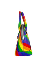 Balenciaga Multicolor Diagonal Rainbow Leather Small Ville Top Handle Bag