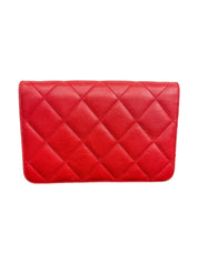 Chanel Quilted Red Lambskin Wallet On Chain