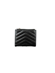 Saint Laurent Paris Grain de Poudre Matelassé Cassandre Bi-fold Black Leather Wallet