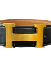 Hermès H Reversible Leather Belt Black/Brown with Gold Hardware