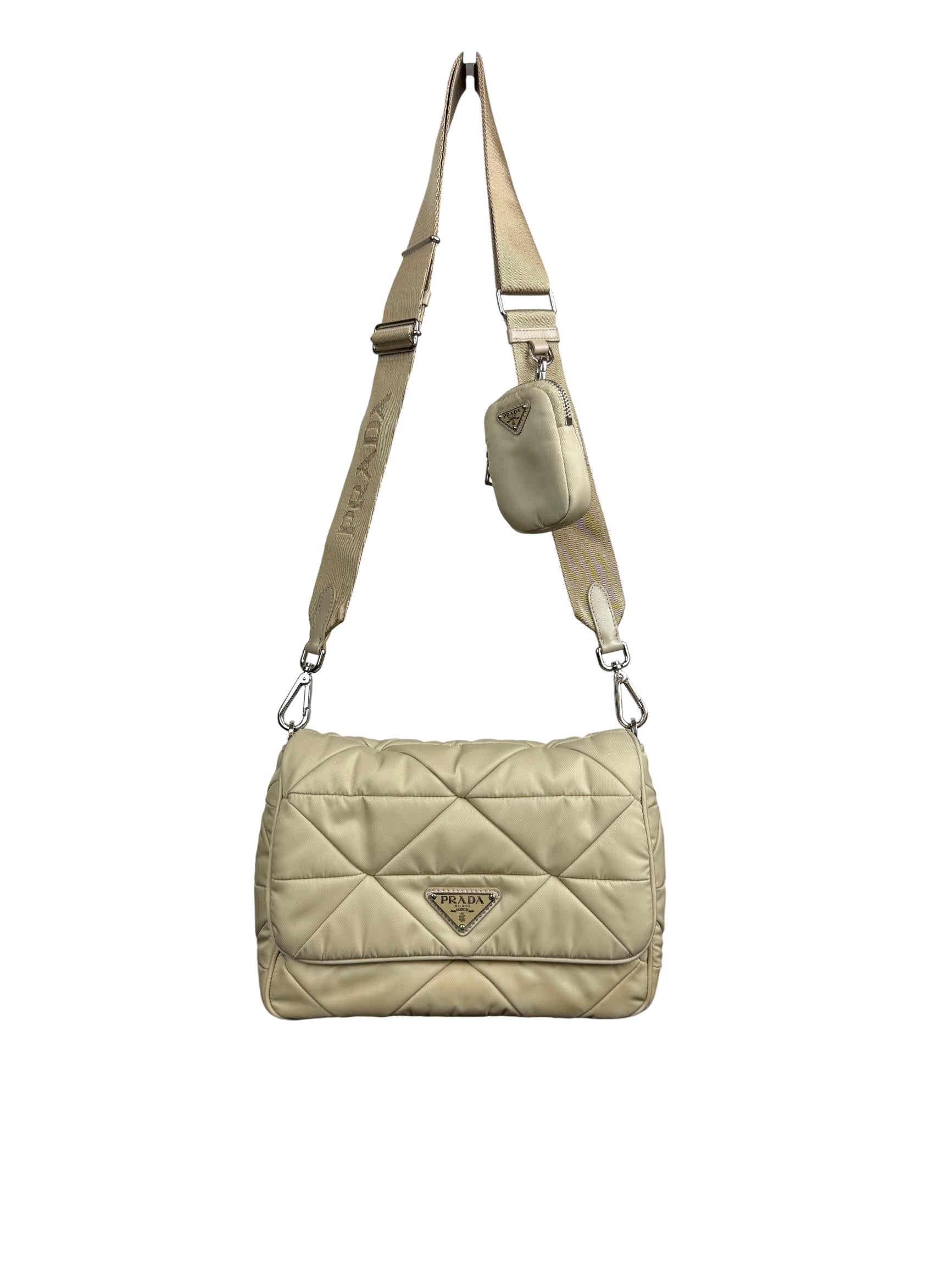 Prada Desert Beige Padded Re-Nylon Flap Shoulder Bag