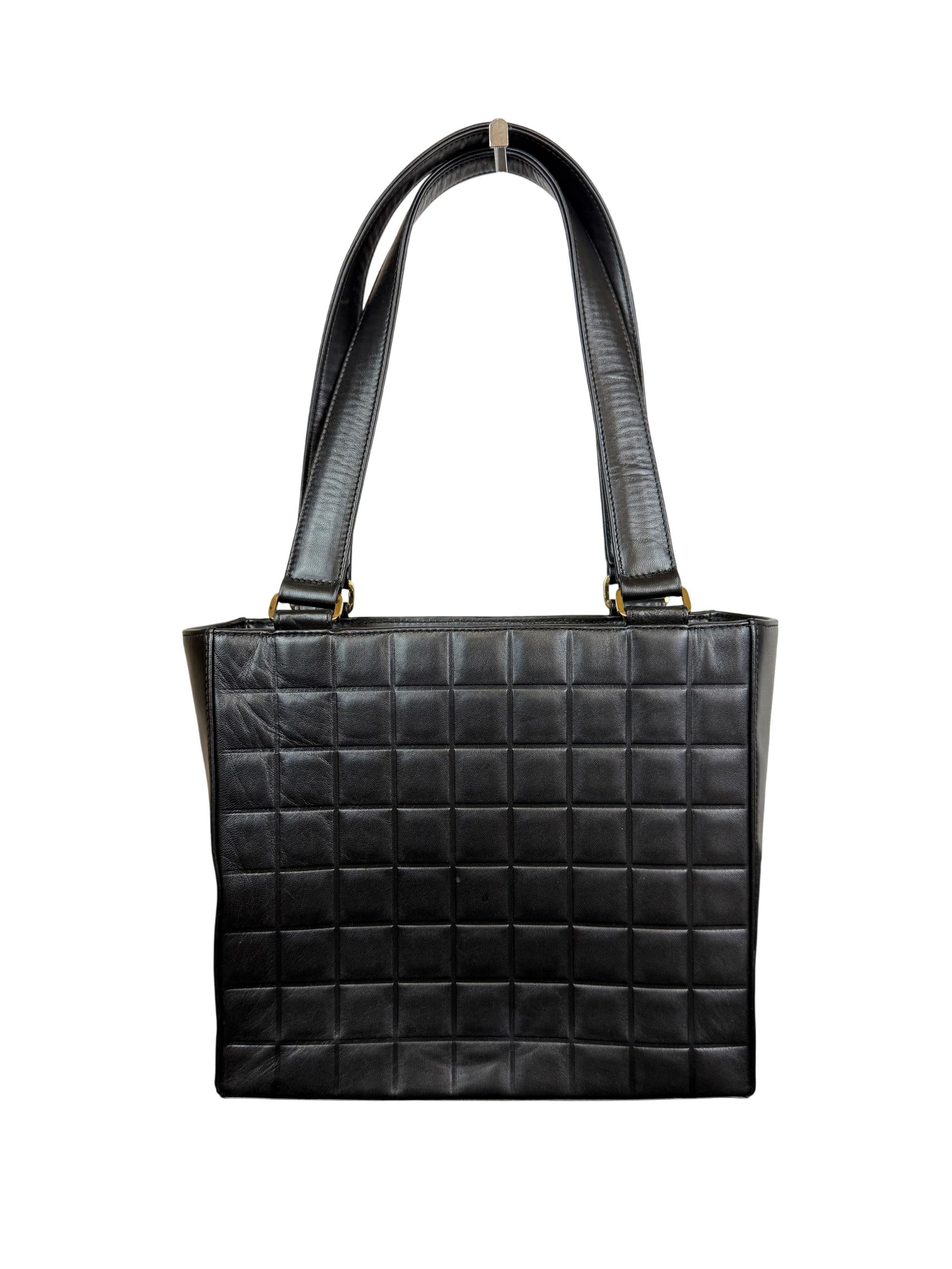 Chanel Chocolate Bar CC Tote Quilted Black Lambskin Leather Shoulder Bag
