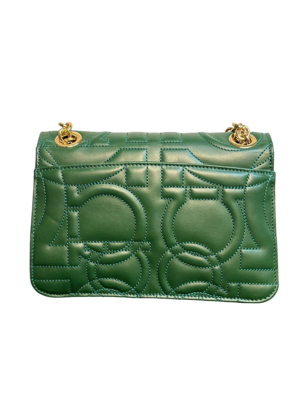 Salvatore Ferragamo Gancini Green Quilted Leather Shoulder Bag