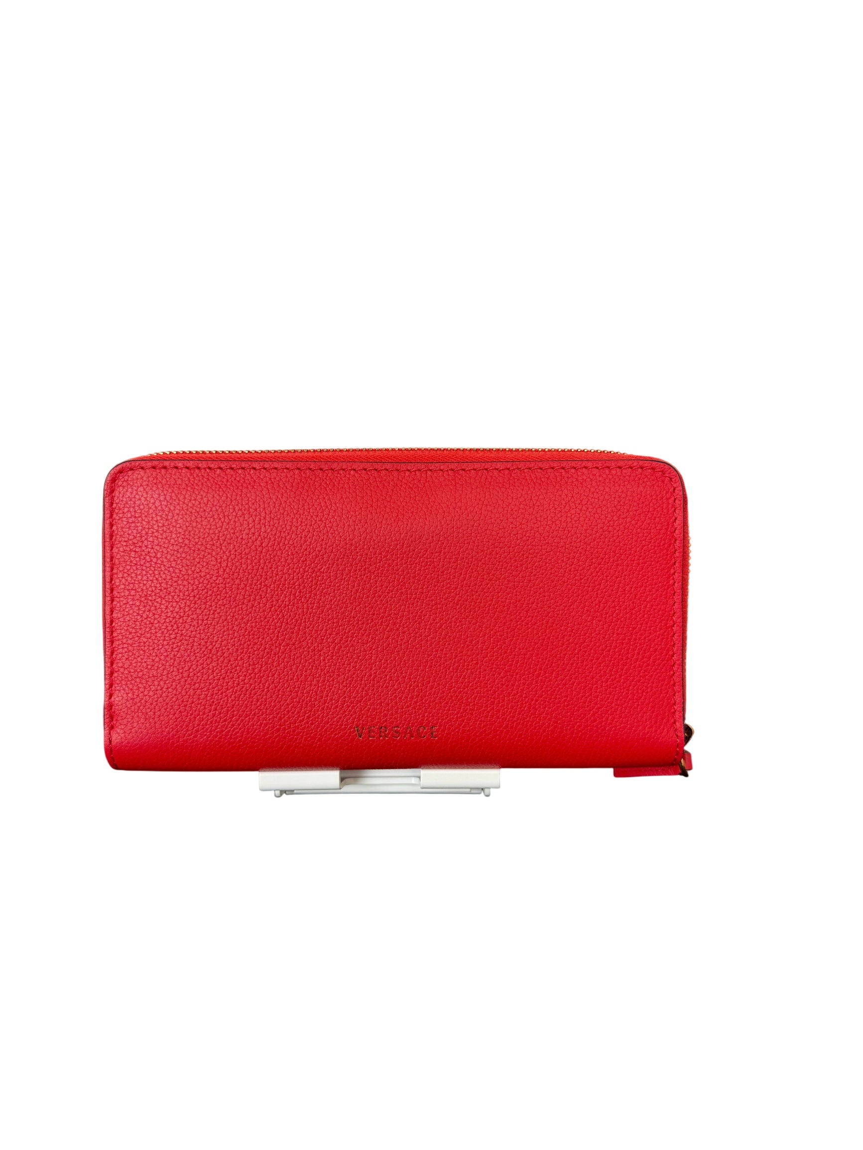 Versace Red Leather LA Medusa Long Zipped Wallet
