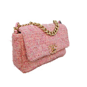 Chanel 19 Pink Tweed Small Flap Bag with Multi-Tone Chain