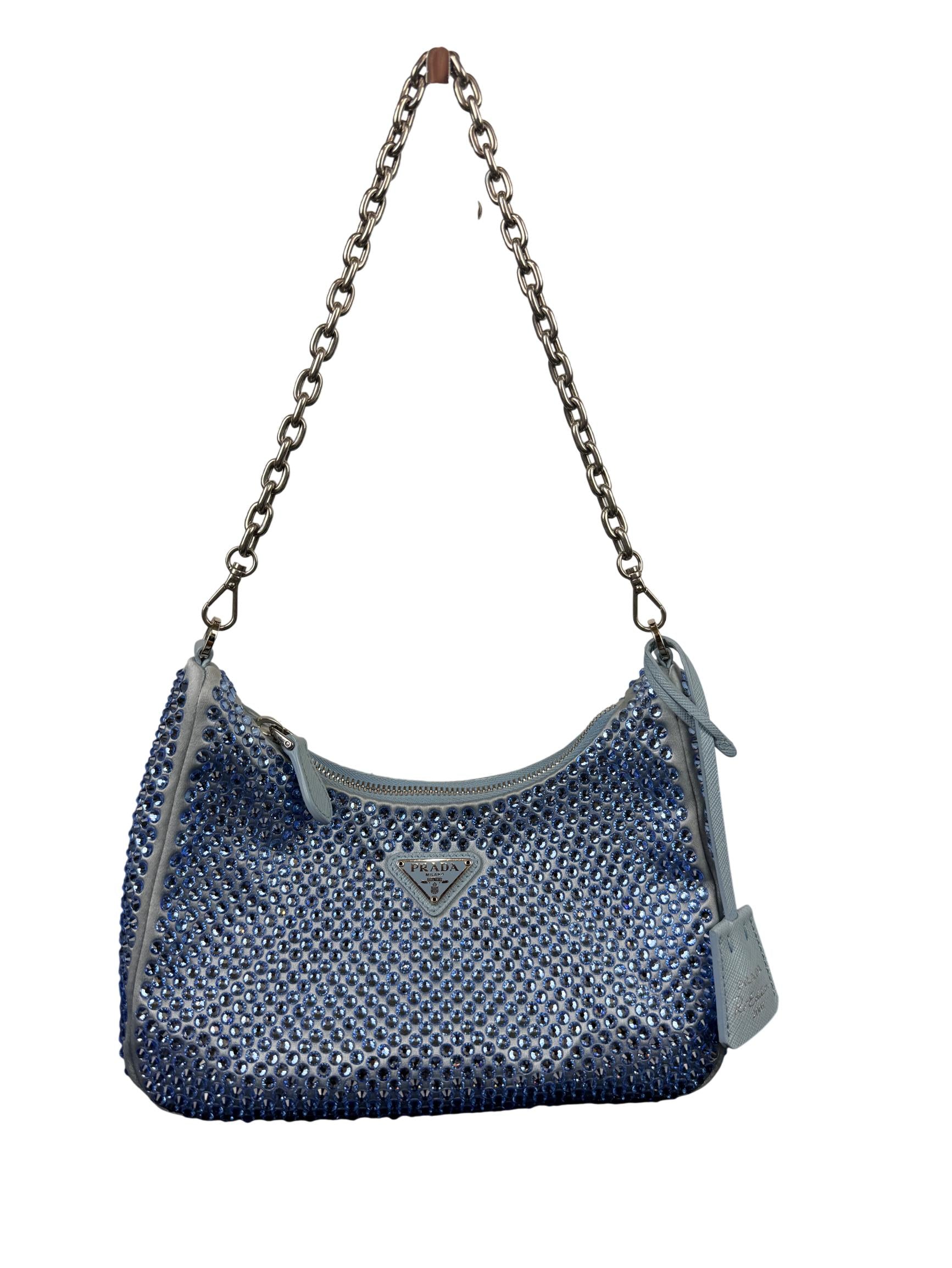 Prada Re-Edition 2000 Satin Crystal Mini Hobo Bag