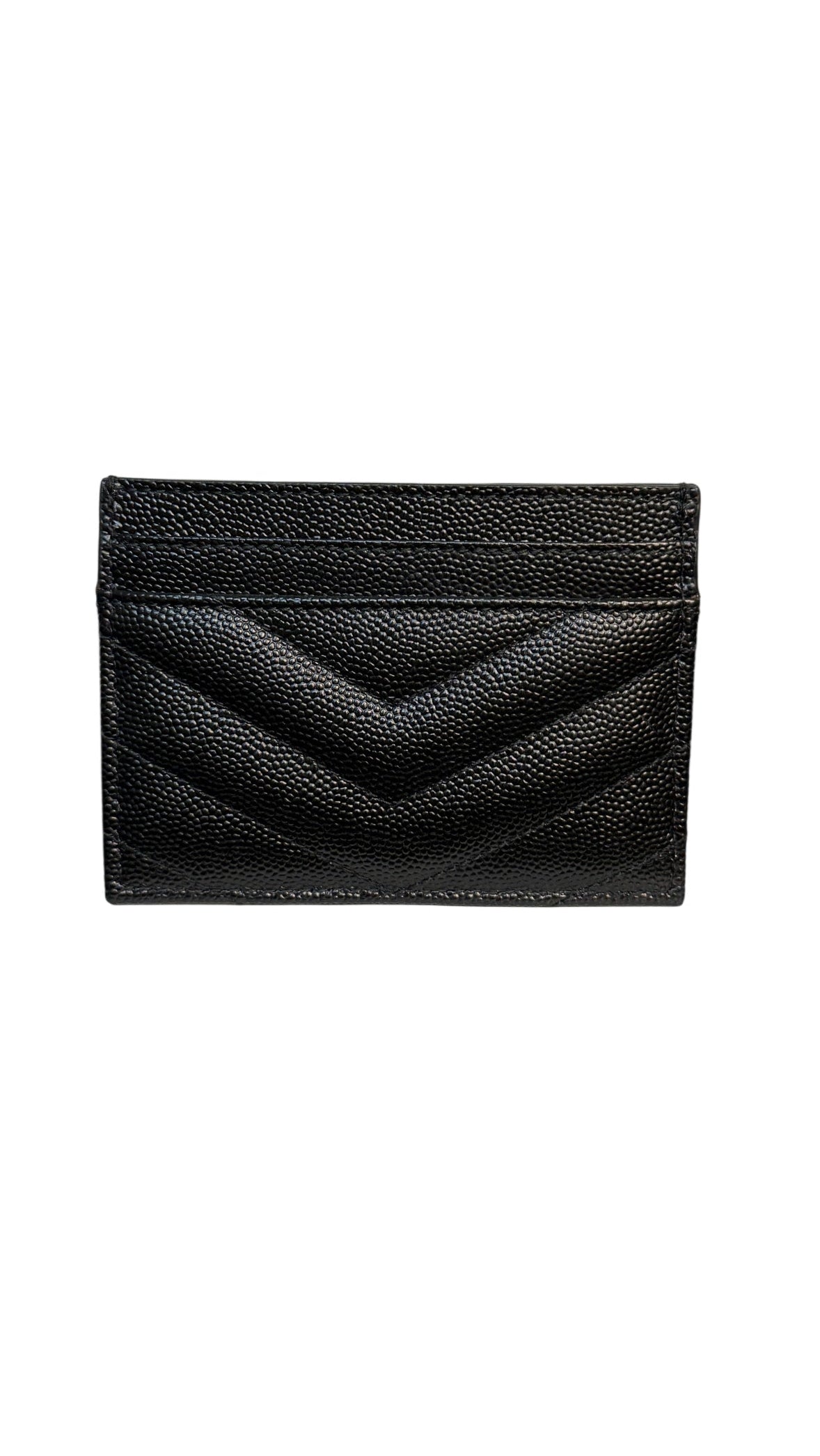 Saint Laurent Cassandre YSL Monogram Card Case in Black Grained Leather