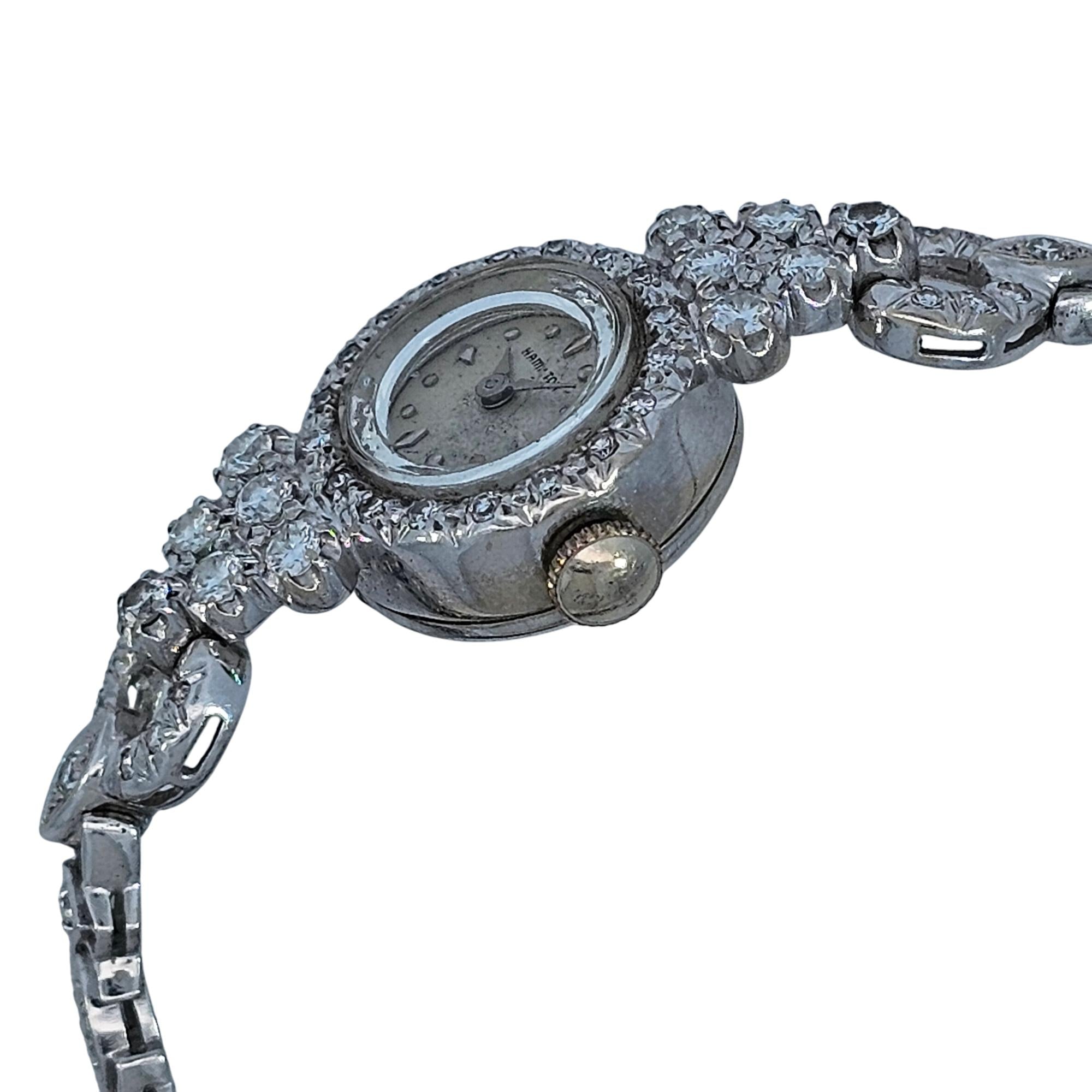 Hamilton Vintage 14k White Gold Diamond Ladies Manual Watch