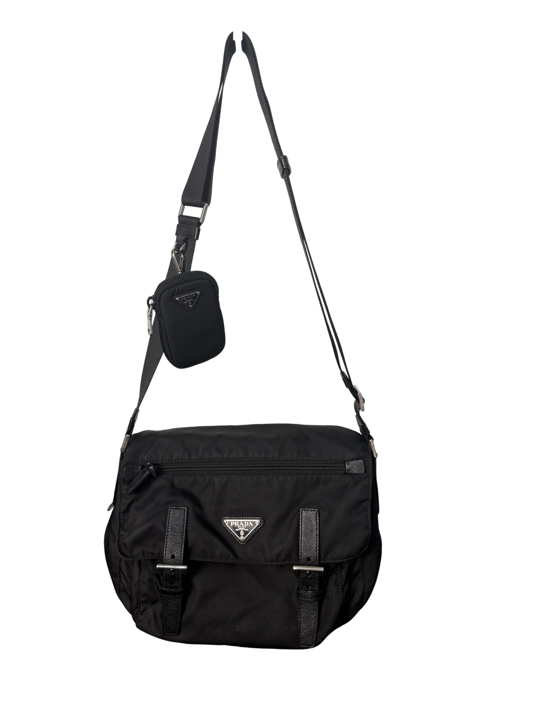 Prada Black Re-Nylon and Saffiano Leather Shoulder Messenger Bag
