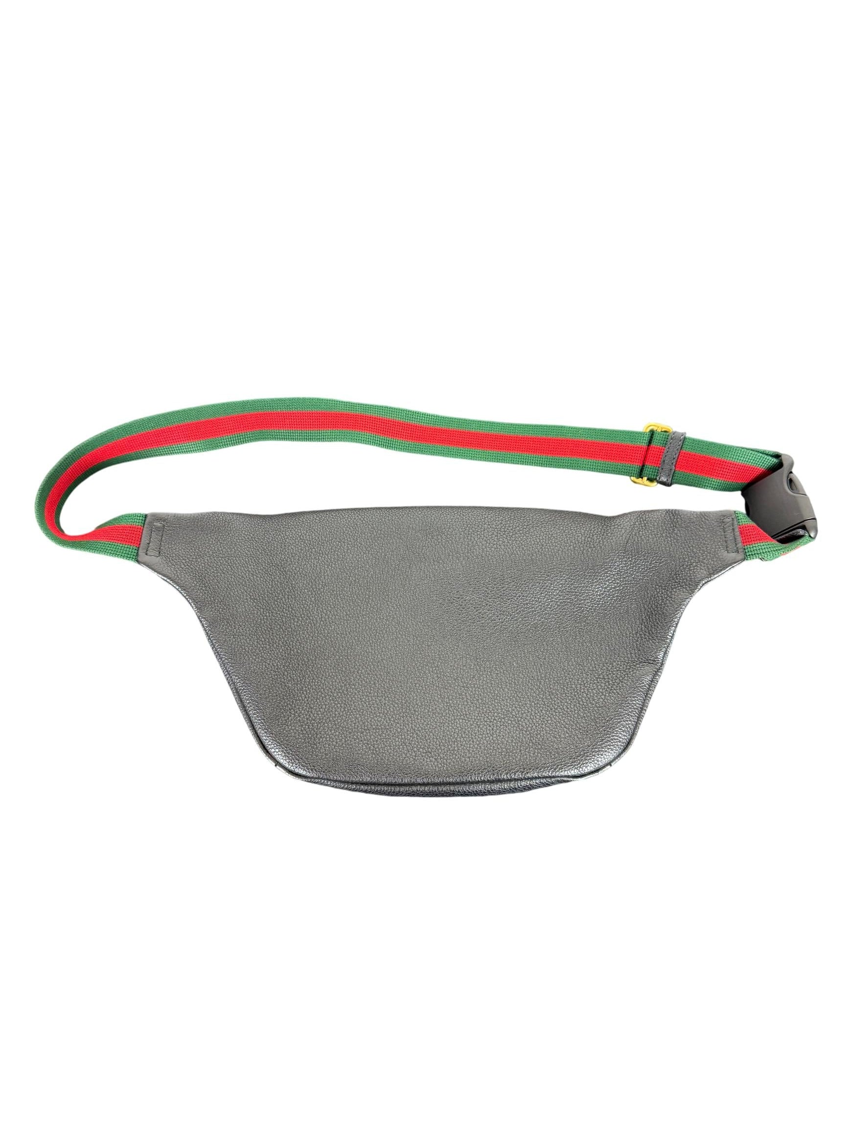 Gucci Black Leather Logo Belt Bag with Web Stripe